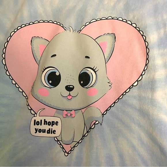 Spencers Kitty Cat Pastel Tie Dye T-Shirt ‘lol Hope You D*e’ Size L - Picture 3 of 6